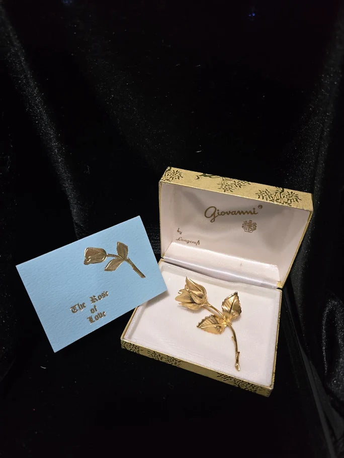 Giovanni “Rose of Love” Gold-Tone Rose Brooch with Original Box & Poem Card