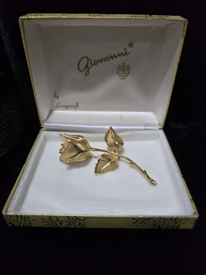 Giovanni “Rose of Love” Gold-Tone Rose Brooch with Original Box & Poem Card