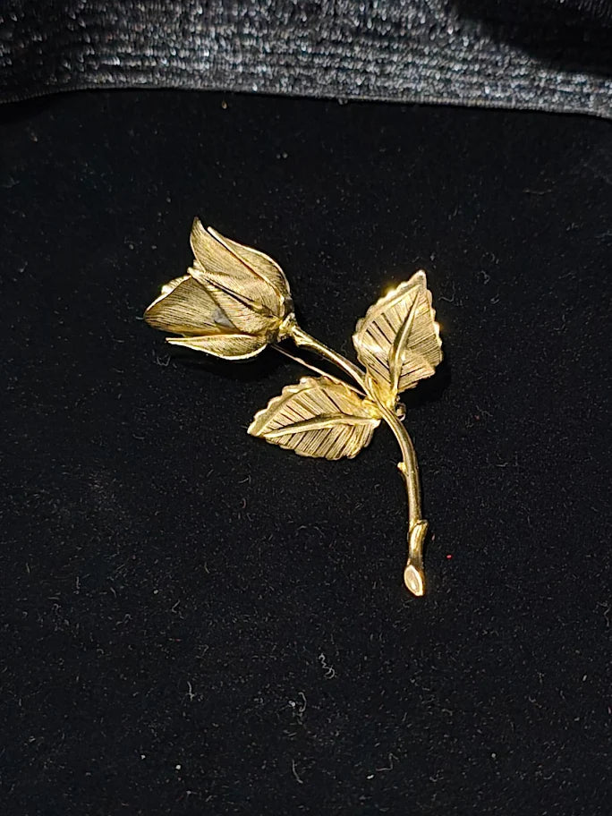 Giovanni “Rose of Love” Gold-Tone Rose Brooch with Original Box & Poem Card