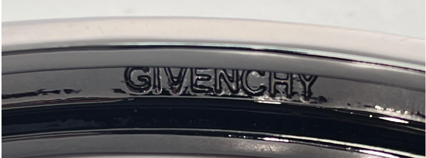 Signed Givenchy gunmetal-tone hinged bangle with channel-set crystal rhinestones, view 2