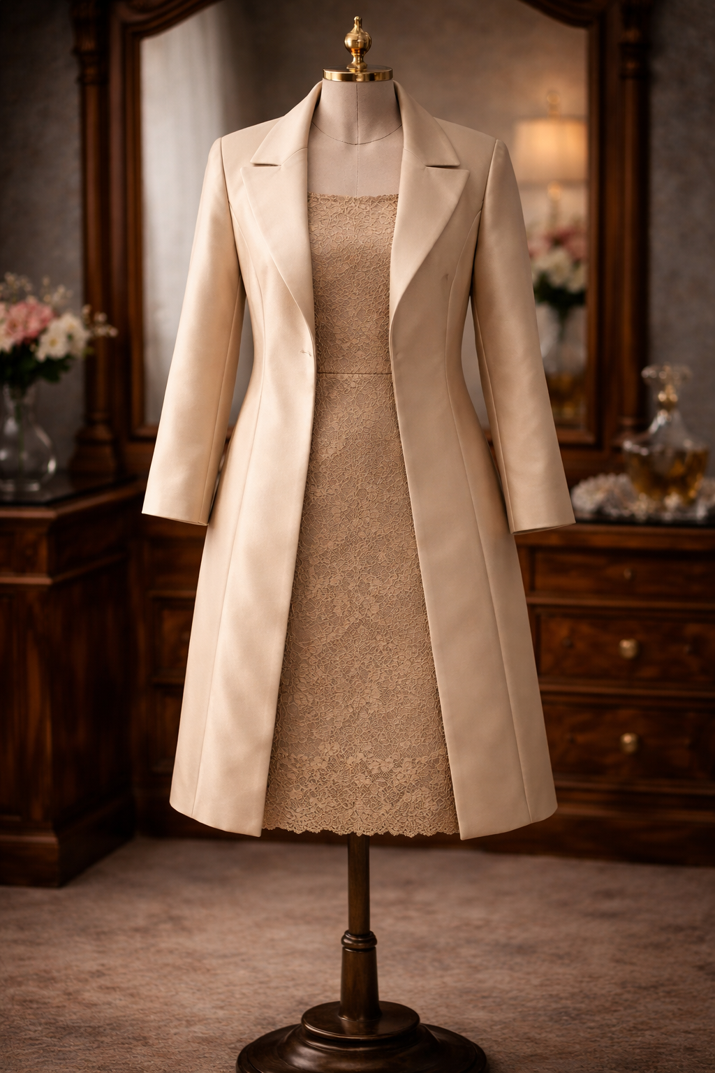 David’s Bridal Two-Piece Dress & Jacket Set — Champagne Gold, Women’s Size 14