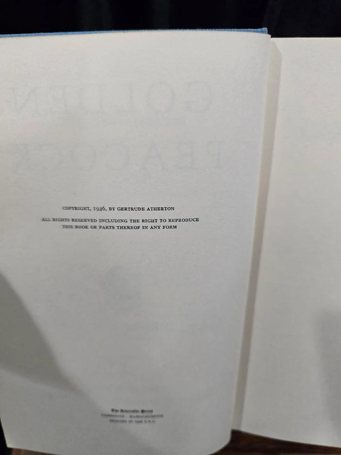 Golden Peacock Gertrude Atherton Signed by Gertrude Atherton 1936 First Edition Houghton Mifflin Hardcover (Fixes)