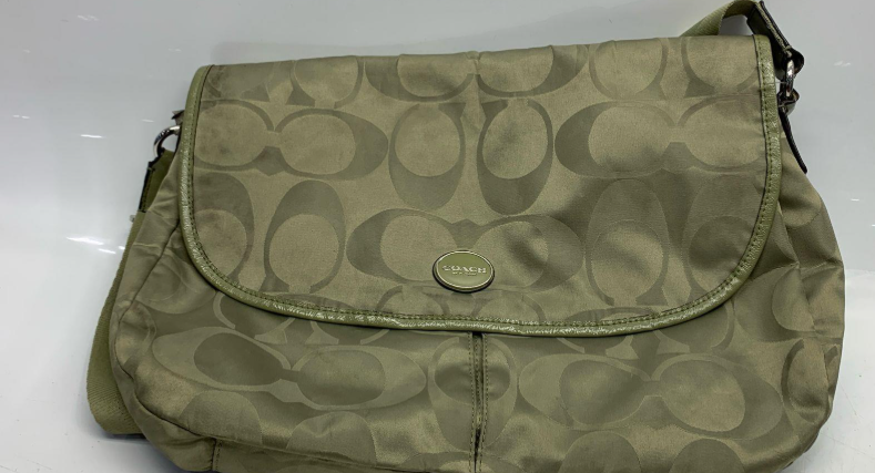 Coach Signature Nylon Crossbody Messenger Bag | Olive Green Lightweight Travel Tablet Bag