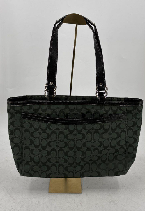 Coach hunter green signature pattern gallery tote with zip pocket and shoulder straps, view 3