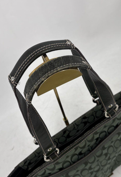 Coach hunter green signature pattern gallery tote with zip pocket and shoulder straps, view 5