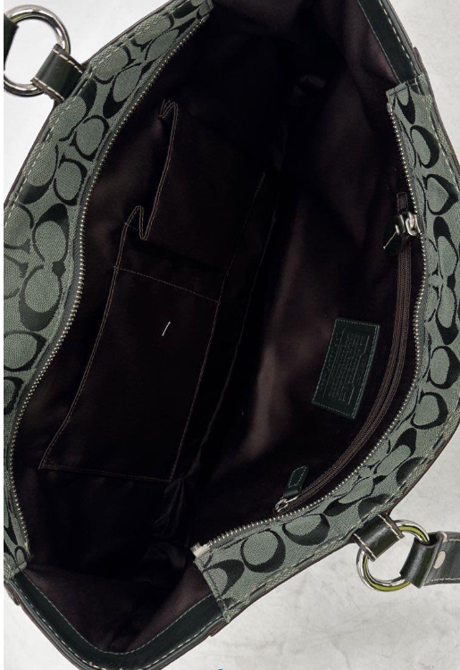 Coach hunter green signature pattern gallery tote with zip pocket and shoulder straps, view 4