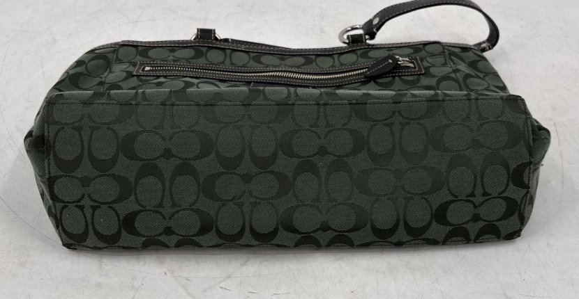 Coach hunter green signature pattern gallery tote with zip pocket and shoulder straps, view 7