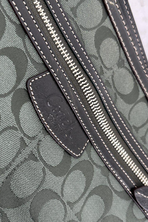 Coach hunter green signature pattern gallery tote with zip pocket and shoulder straps, view 8