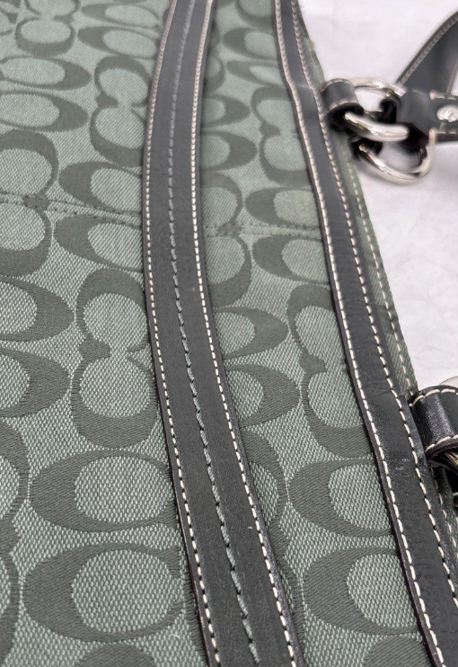 Coach hunter green signature pattern gallery tote with zip pocket and shoulder straps, view 9