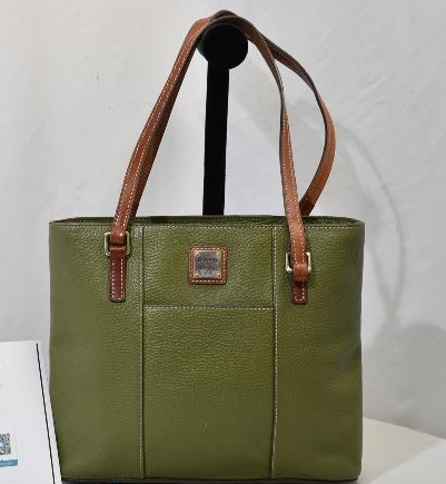 Dooney and Bourke Lexington Green Pebble Grain Leather Tote Brown Strap Shoulder Bag