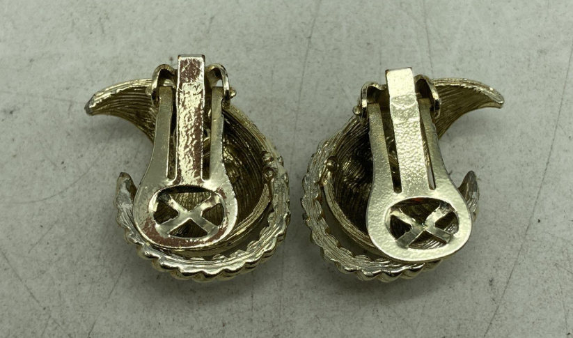 Vintage Gold-Tone Green Rhinestone Leaf Brooch & Clip-On Earring Set