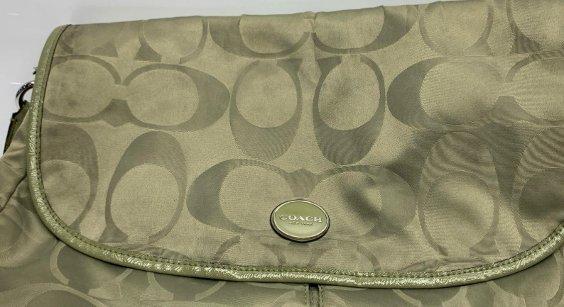 Coach Signature Nylon Crossbody Messenger Bag | Olive Green Lightweight Travel Tablet Bag