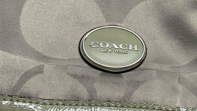 Coach olive green signature nylon messenger crossbody bag with silver-tone hardware, view 4