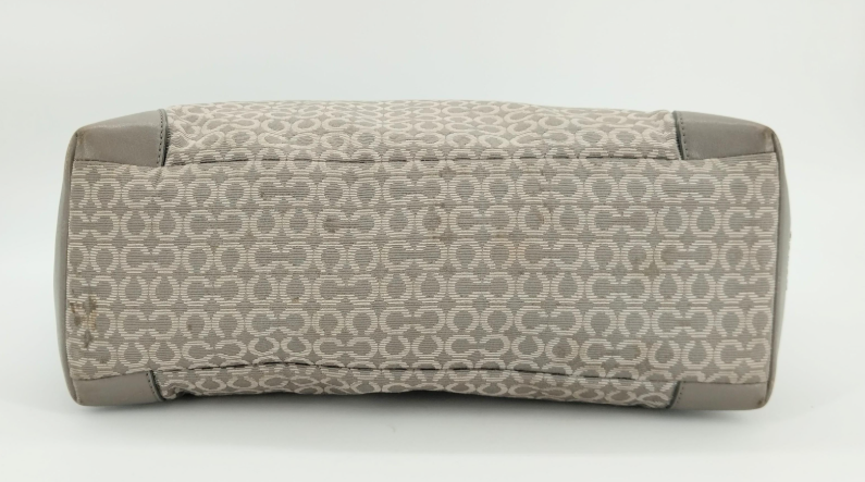 Coach gray signature canvas tote with gray leather trim and silver-tone chain strap accents, view 7