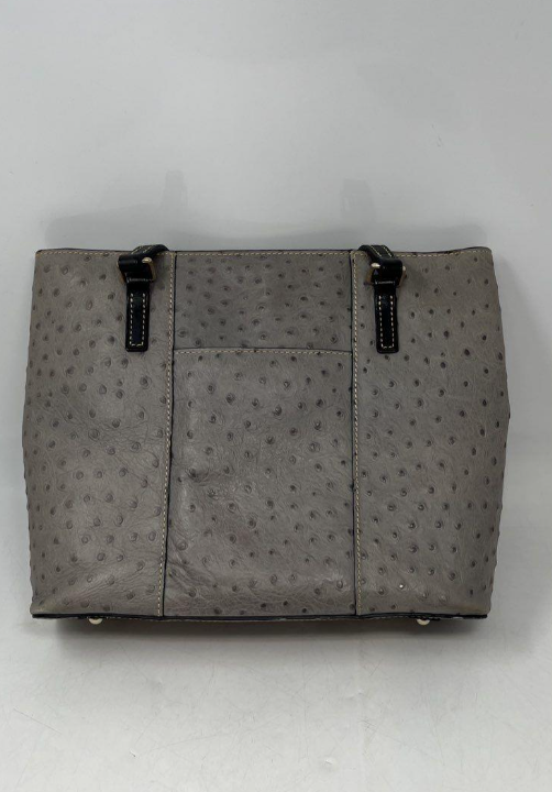 Dooney & Bourke Ostrich Embossed Leather Shopper Tote Grey Taupe w/ Red Interior Classic Lexington Style