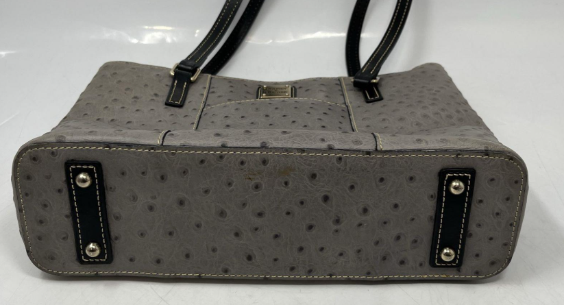 Dooney & Bourke Ostrich Embossed Leather Shopper Tote Grey Taupe w/ Red Interior Classic Lexington Style