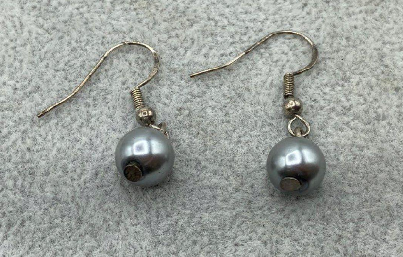 Vintage Gray Bead Drop Earrings | Minimalist Faux Pearl Style | Estate Jewelry