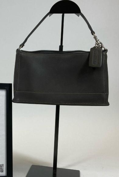 Vintage Coach Demi Zip Bag 9311 Charcoal Gray Glove Tanned Leather Mini Shoulder Handbag