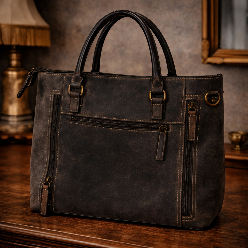 Gun Tote’n Mamas Brown Distressed Leather Conceal Carry Handbag RFID Protection CCW Purse