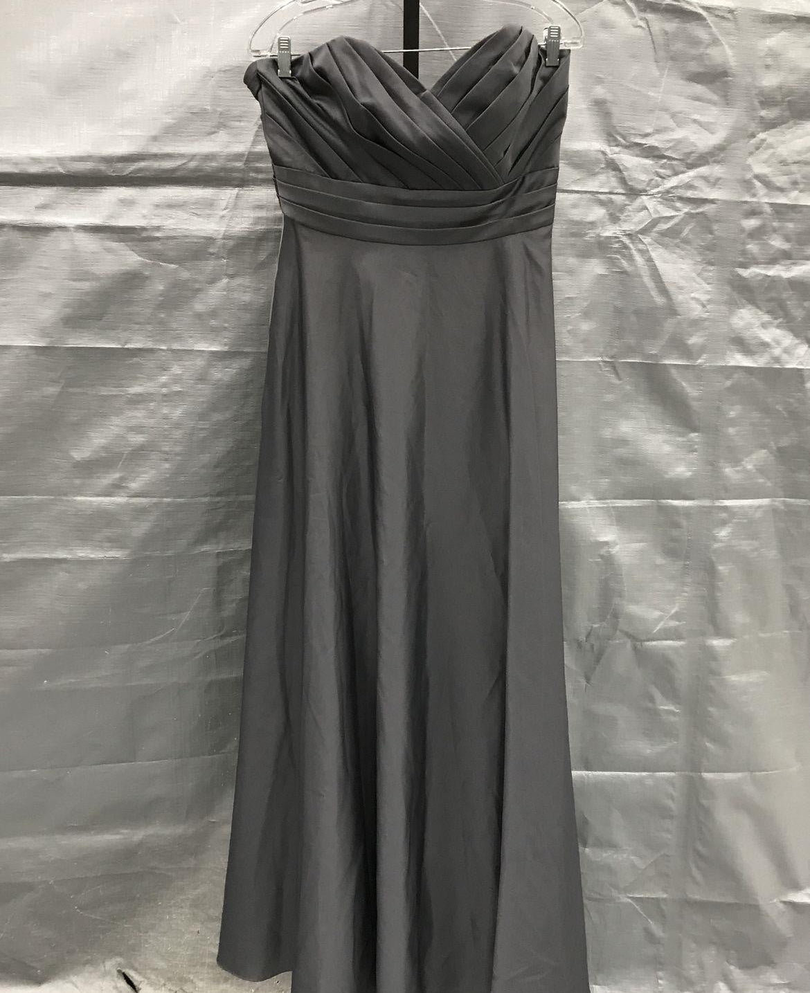 Alfred Angelo long grey strapless formal gown with structured bodice and full skirt, view 6