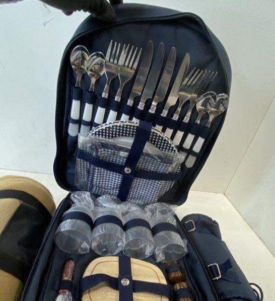 Picnic at Ascot navy picnic backpack for four with blanket, plates, cups and utensils, view 2