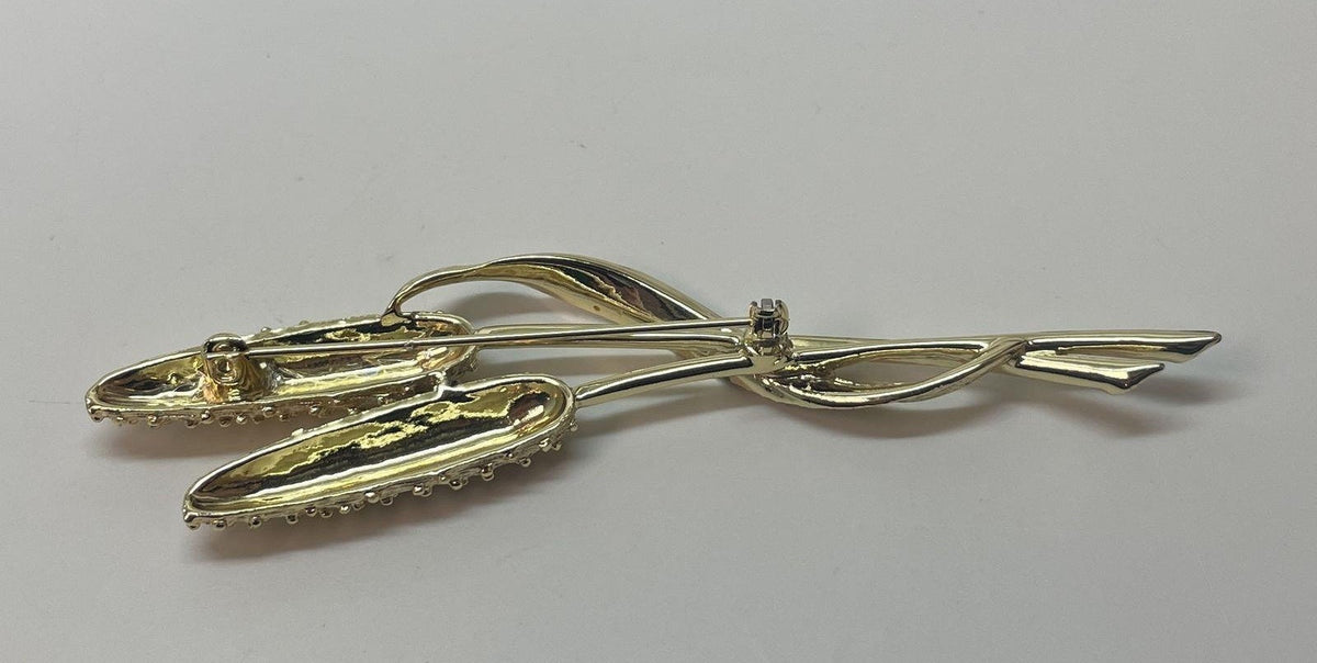 Gold-tone cattail brooch with slim botanical lines, view 2