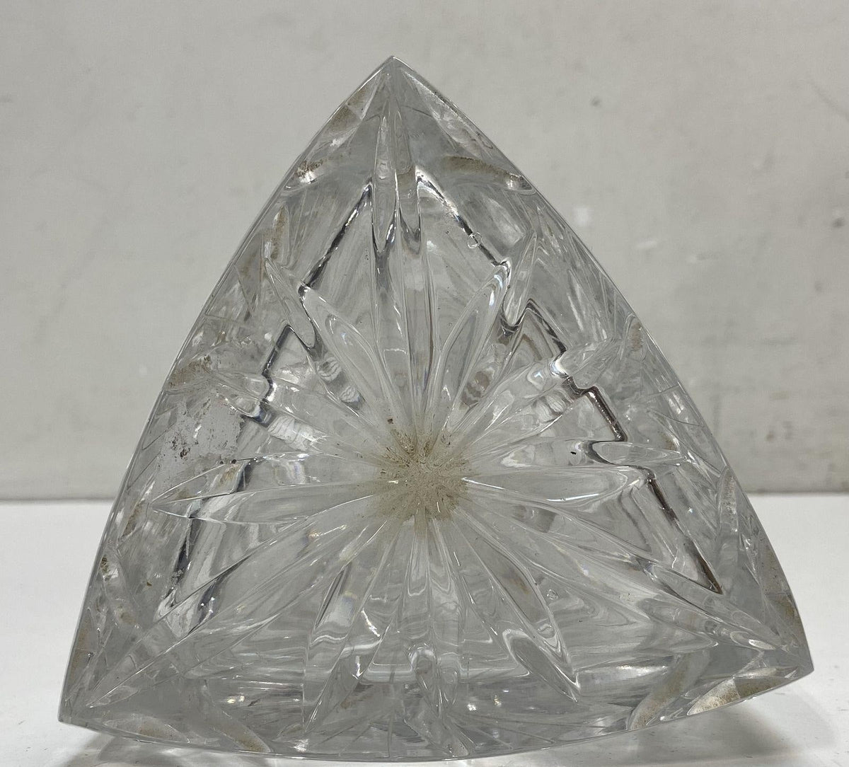 Clear cut glass decanter with deep-cut pinwheel and star pattern, view 5