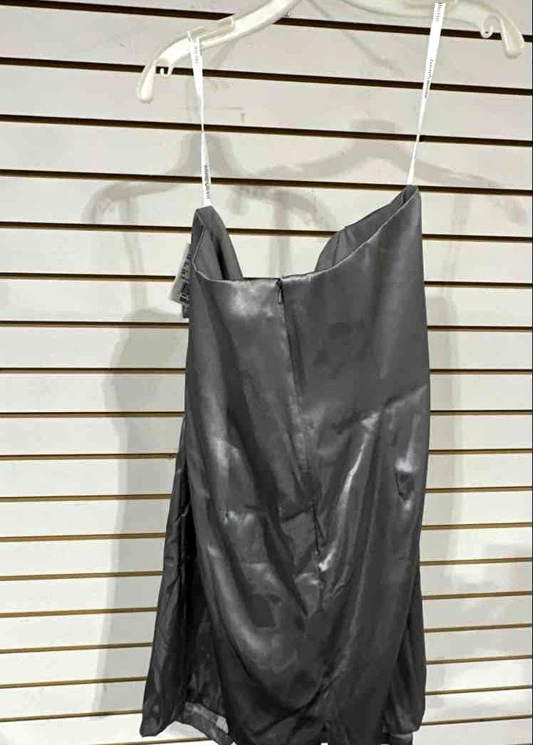 David's Bridal gray satin cocktail dress with ruched bodice, size 14, view 4