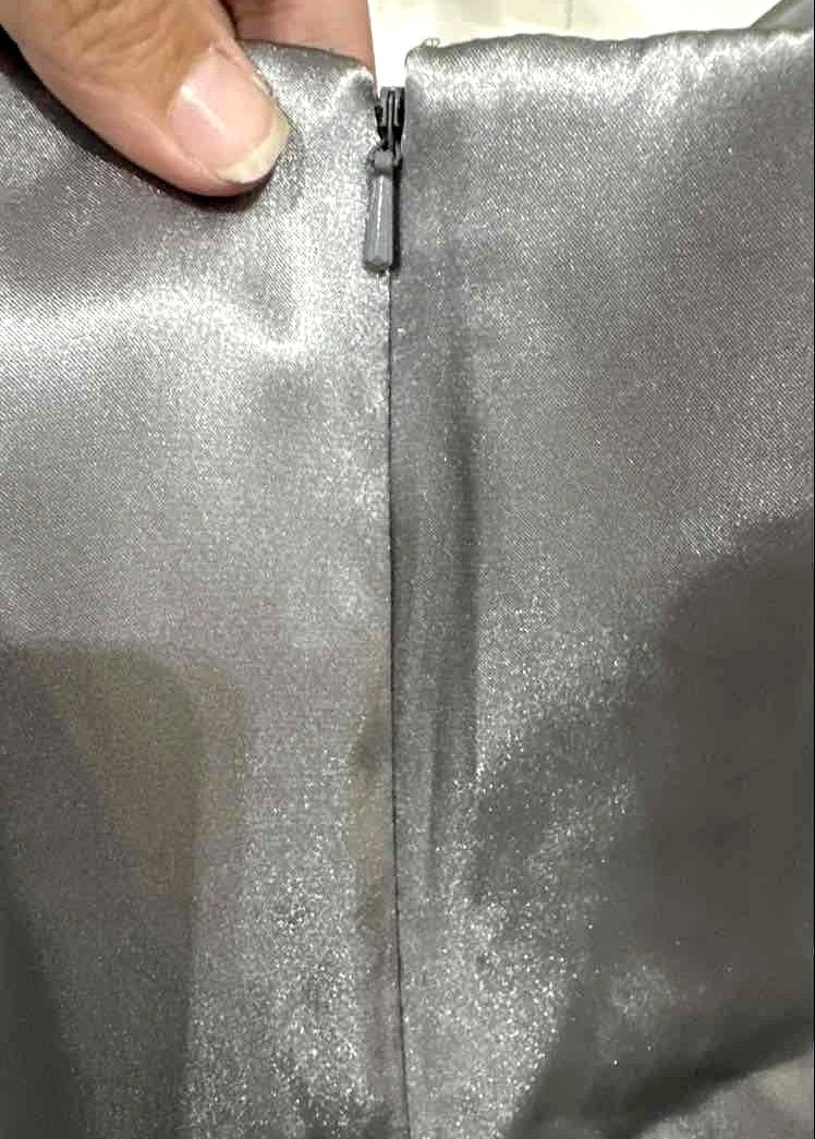 David's Bridal gray satin cocktail dress with ruched bodice, size 14, view 7