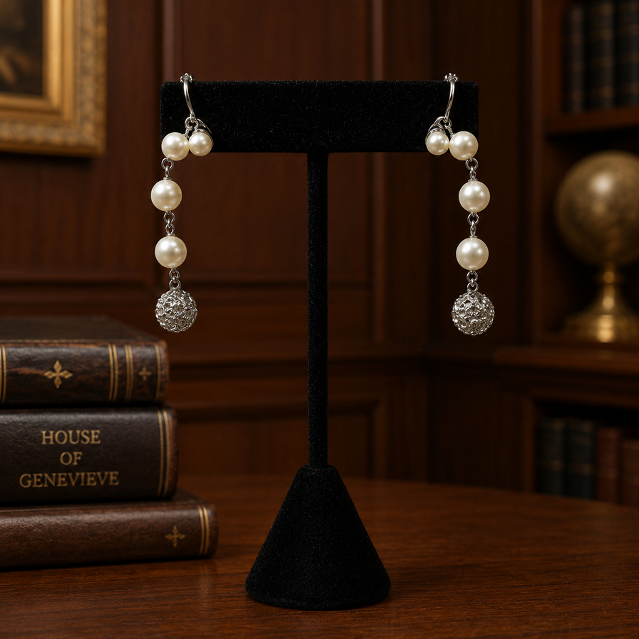 Silver-tone dangle clip-on earrings with faux pearls, rhinestones and beads
