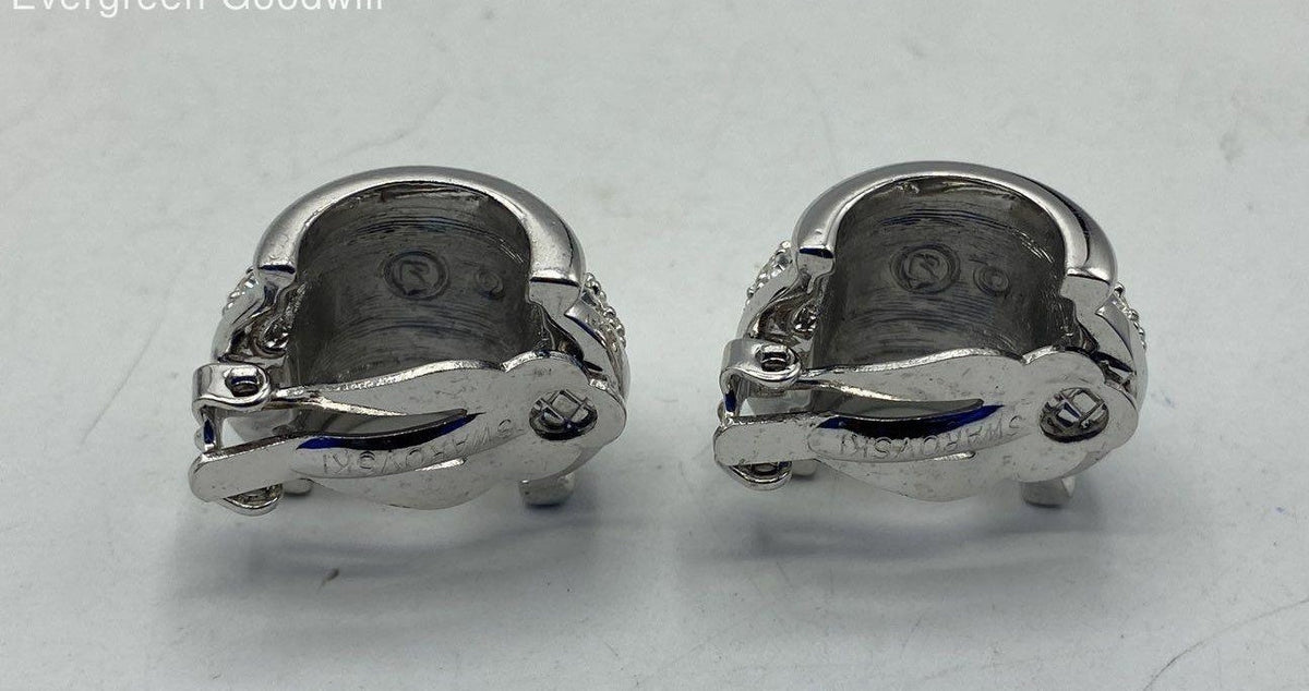 Swarovski silver-tone huggie clip earrings with pavé crystal fronts, view 3