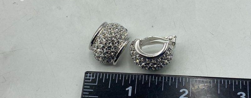 Swarovski silver-tone huggie clip earrings with pavé crystal fronts, view 4