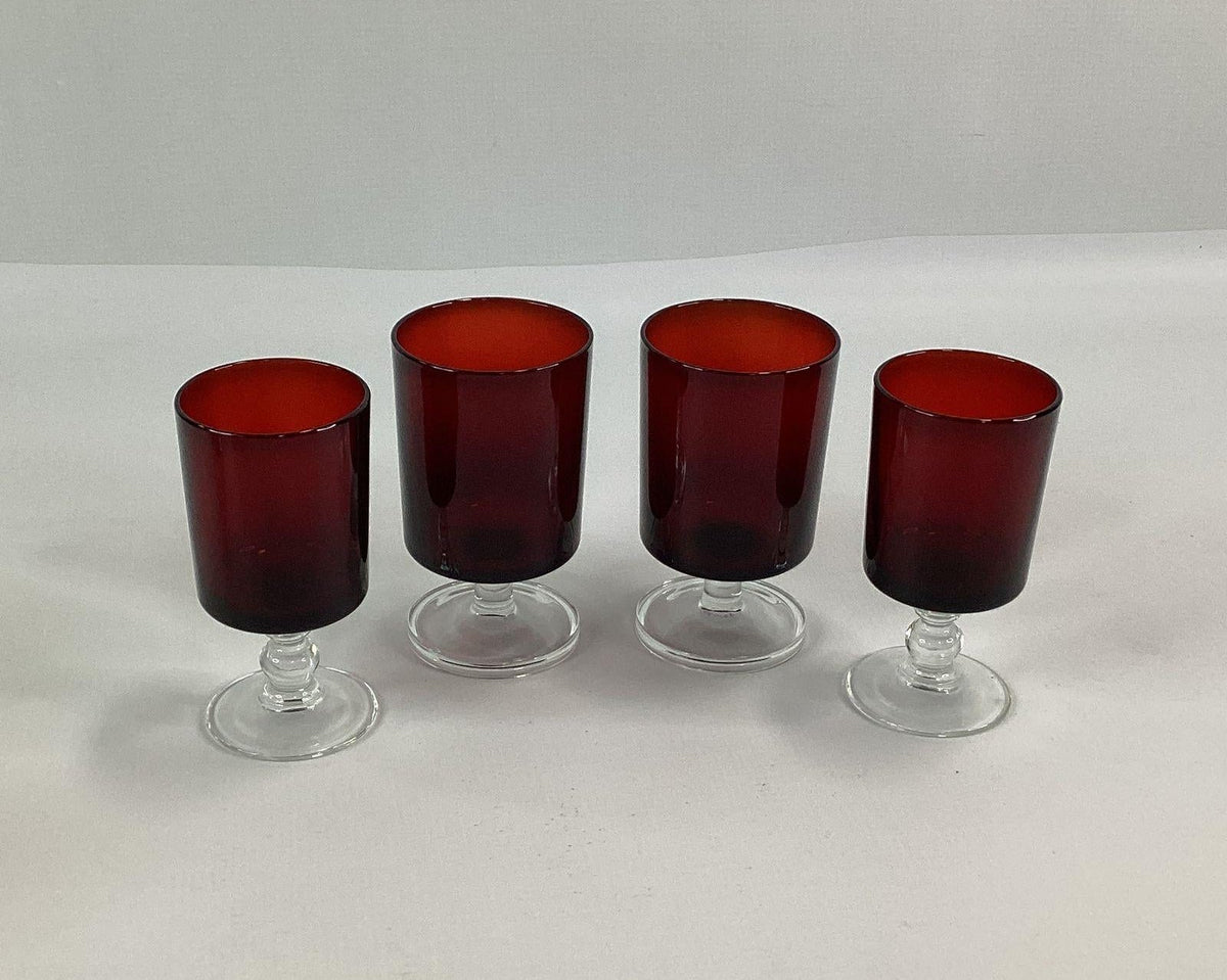 France Ruby Red Stemmed Glass Set of 8 Juice Wine Glasses Vintage Barware
