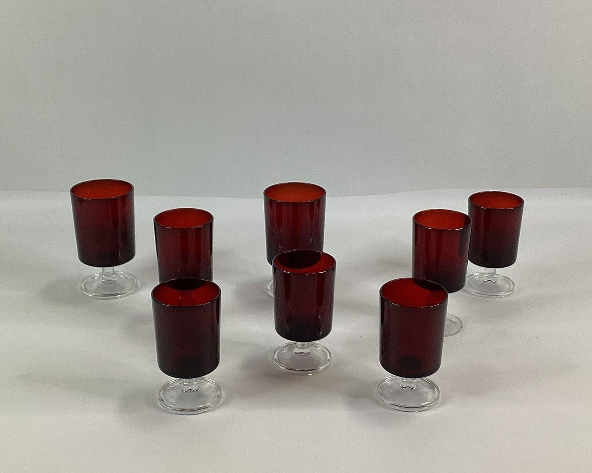 France Ruby Red Stemmed Glass Set of 8 Juice Wine Glasses Vintage Barware