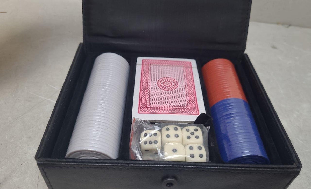 Sealed Playing Card Deck Poker Chip and Dice Kit in Case