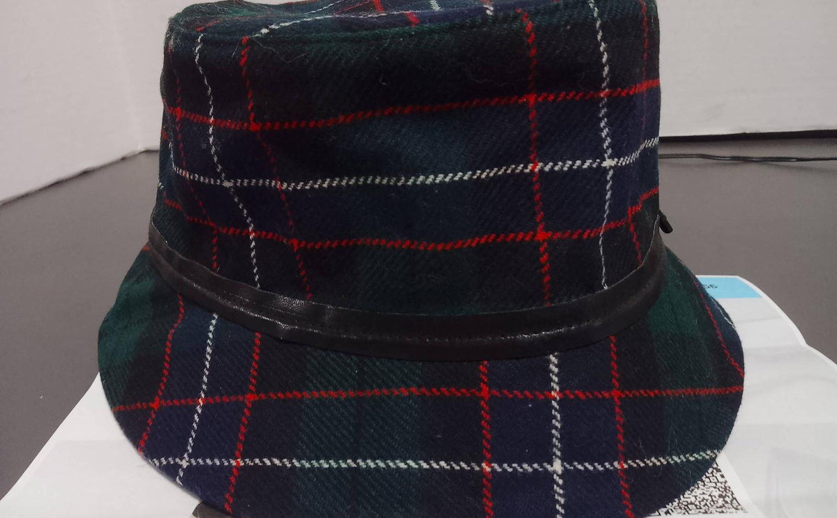 Coach green tartan plaid bucket-style hat with dark lining, view 3