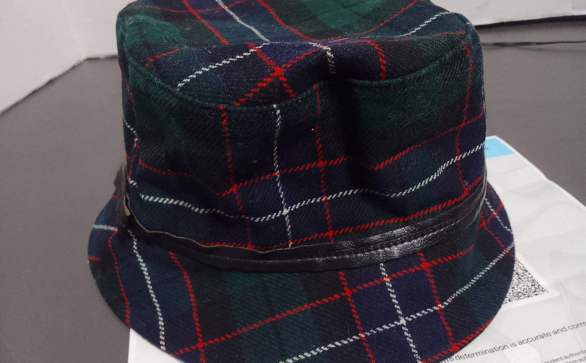 Coach green tartan plaid bucket-style hat with dark lining, view 7