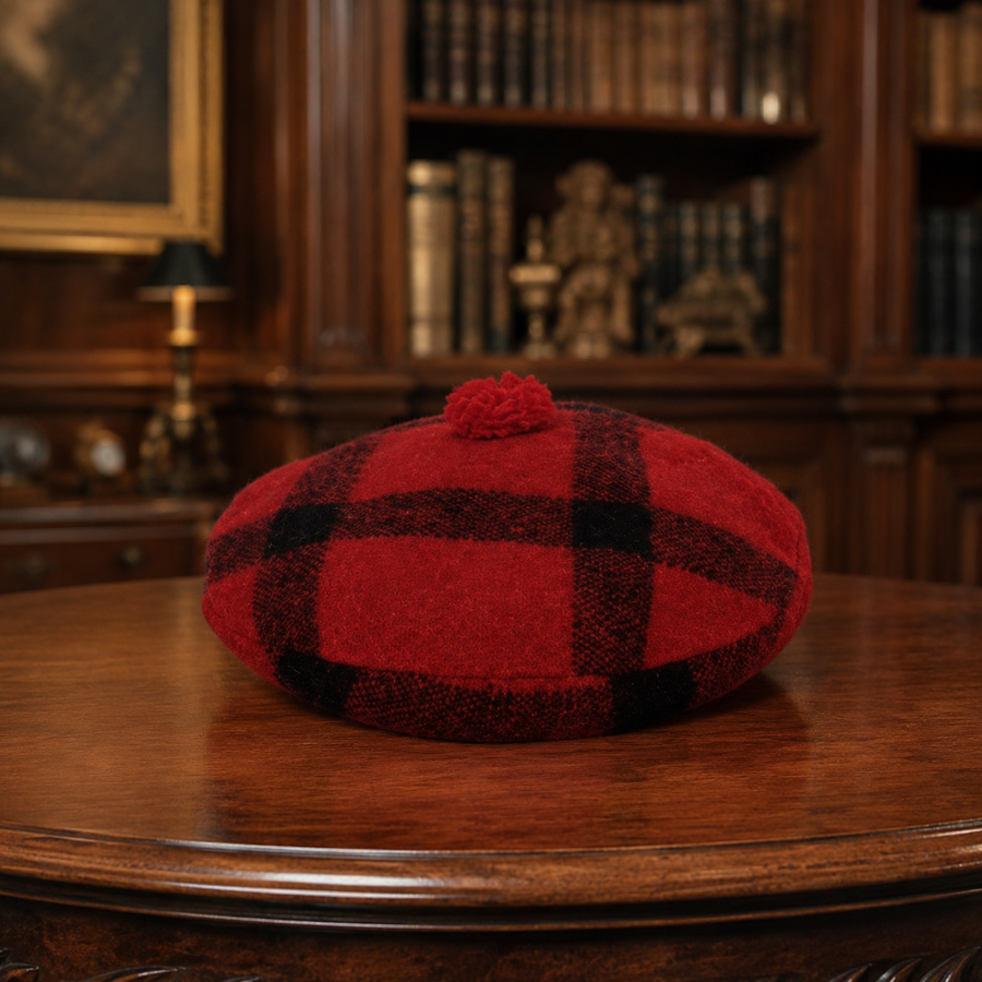Brill Highlander red and black plaid wool tam o'shanter hat