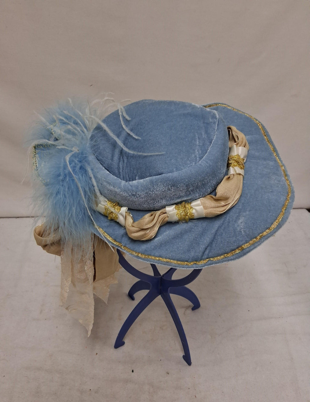 Paradise Blue and Gold Costume Hat with Feathers