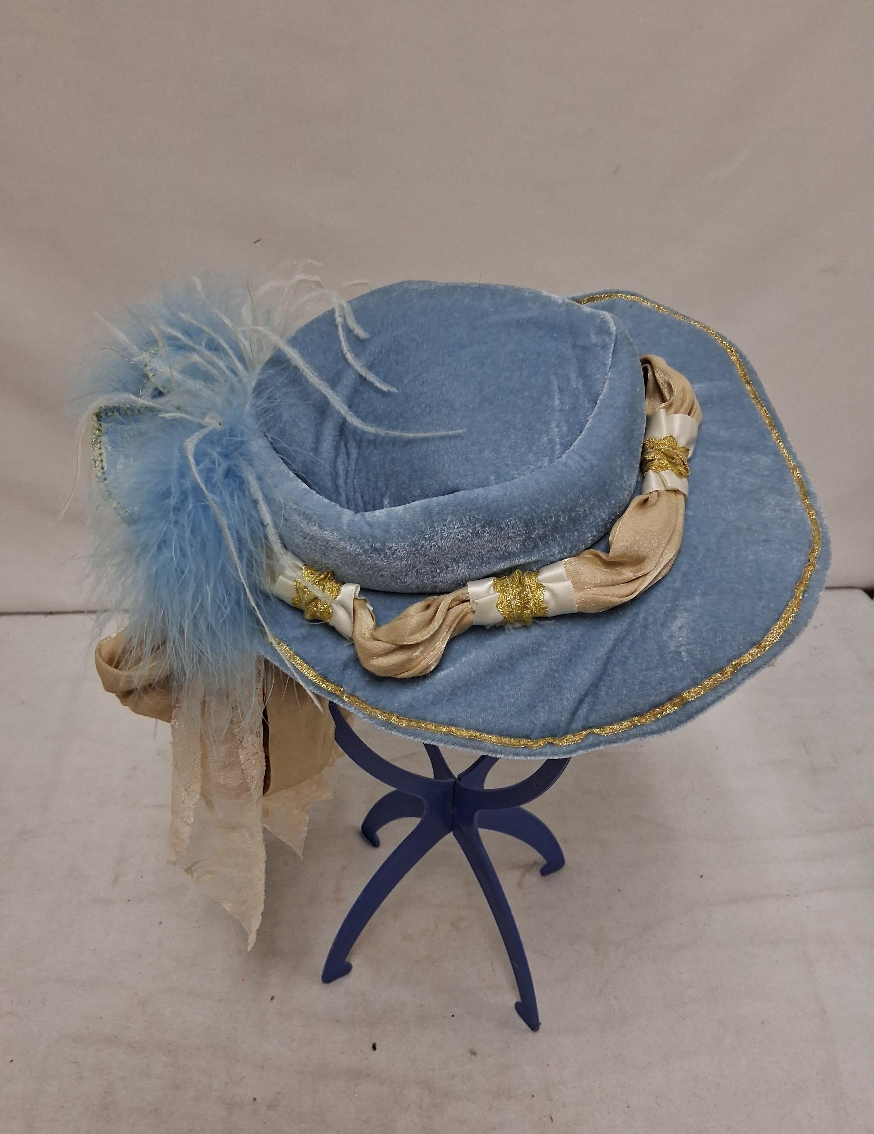 Paradise Blue and Gold Costume Hat with Feathers