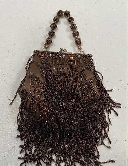 Small Brown Handbag With Beaded Tassels