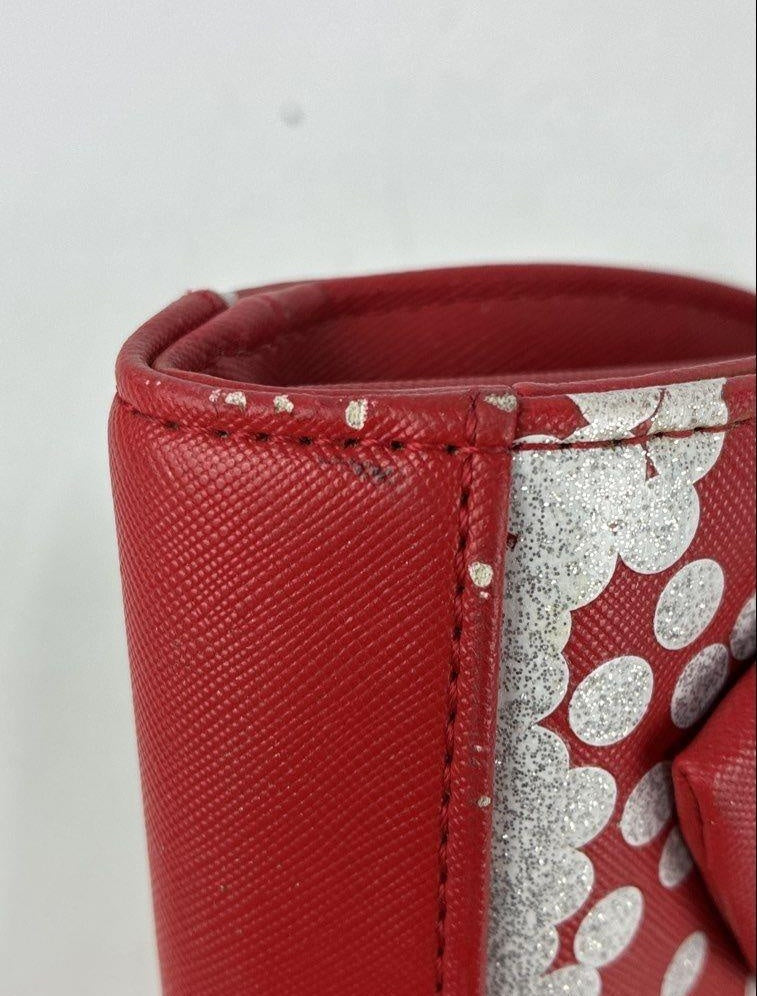 Minnie Mouse Red Polka Dot Beaded Handle Purse, Whimsical Character Shoulder Bag
