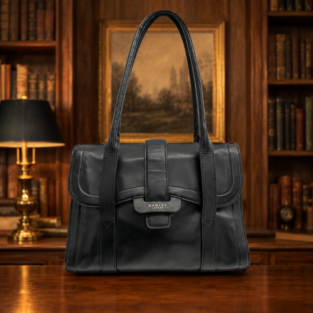 Radley London Black Leather Tote Handbag with Dual Handles | Large Everyday Work Shopper