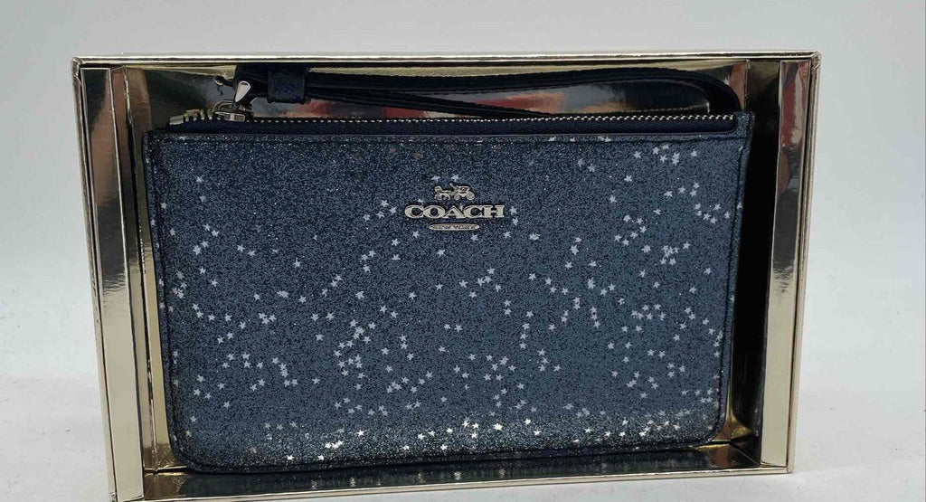 Coach Blue Glitter Zip Clutch with Box and Certificate