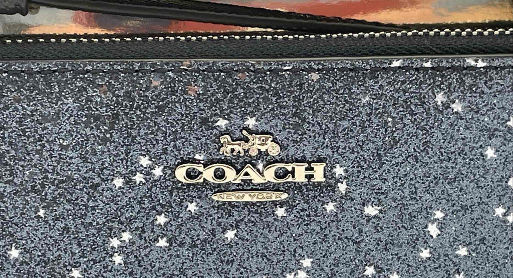 Coach Blue Glitter Zip Clutch with Box and Certificate