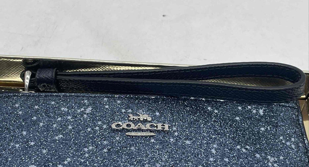 Coach Blue Glitter Zip Clutch with Box and Certificate