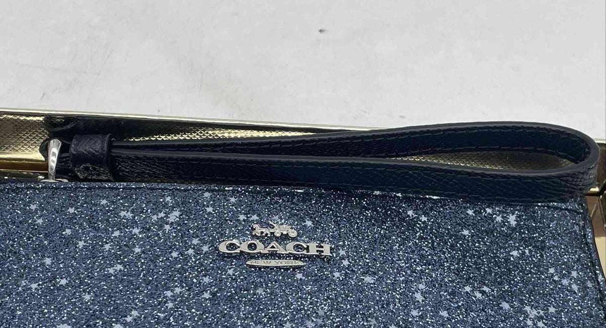 Coach Blue Glitter Zip Clutch with Box and Certificate