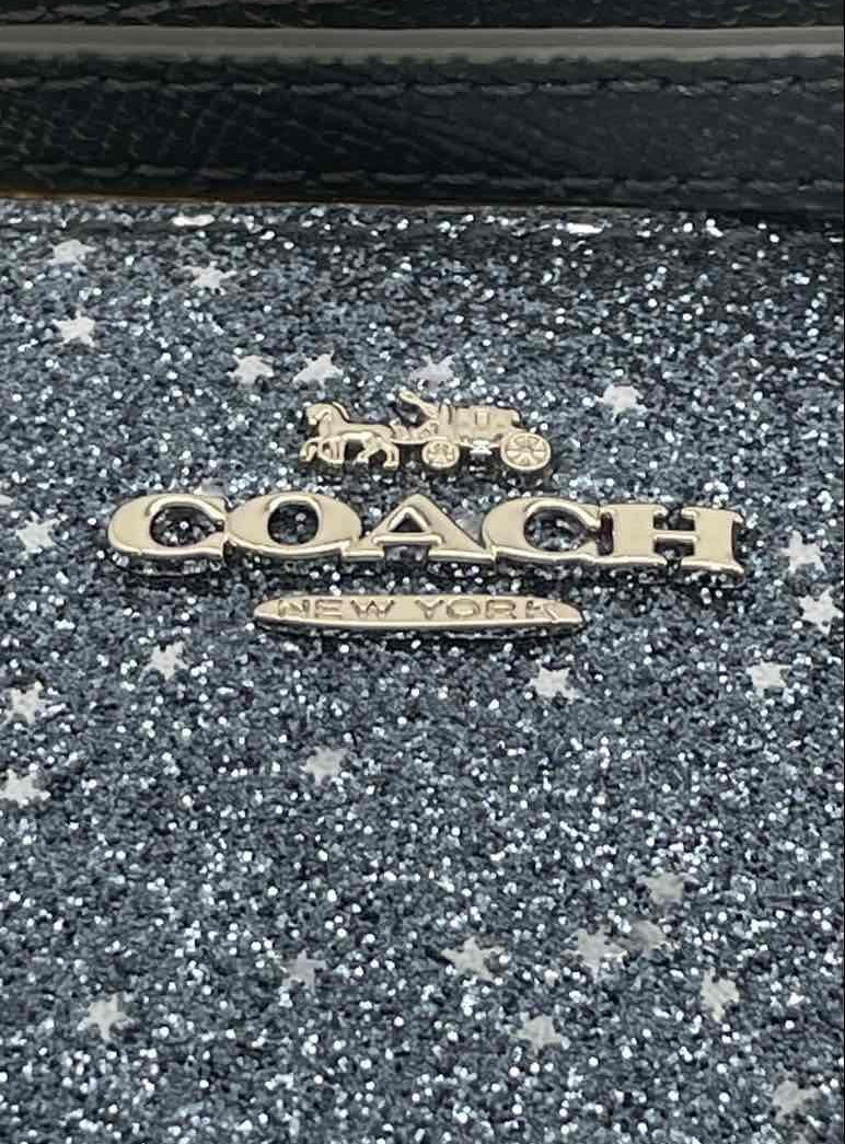 Coach Blue Glitter Zip Clutch with Box and Certificate