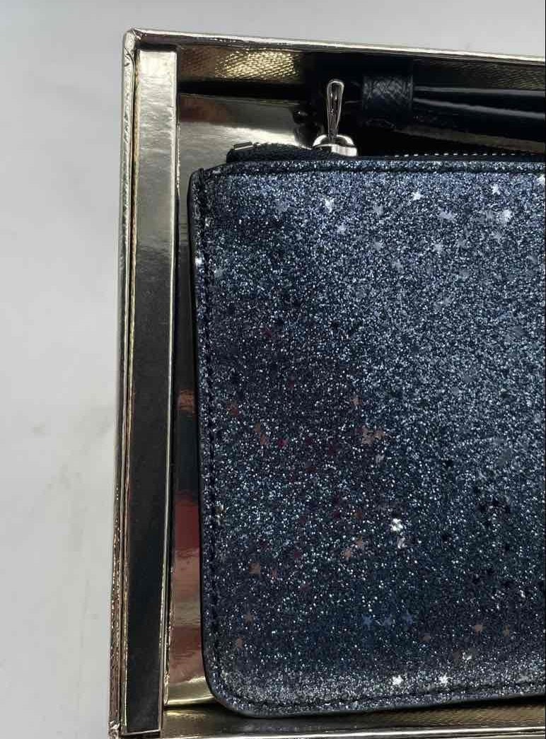 Coach Blue Glitter Zip Clutch with Box and Certificate
