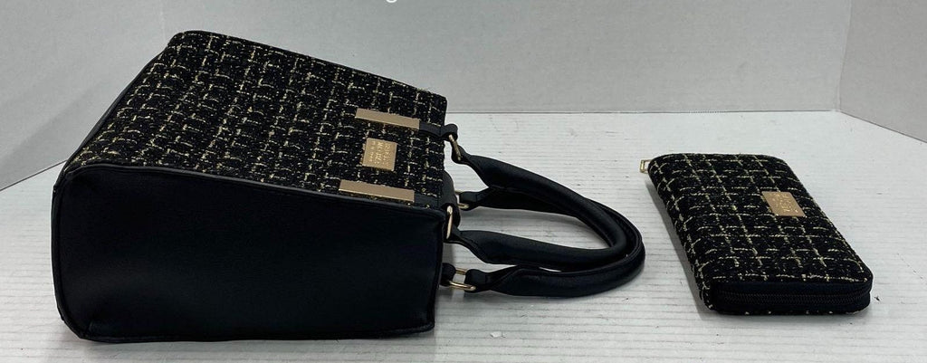 3 (REVISE LISTING - Fixed) Badgley Mischka Women's Black Gold Tweed Handbag & Wallet Set